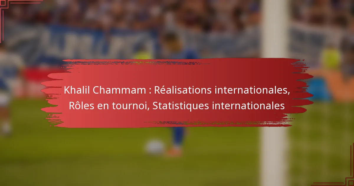 Khalil Chammam : Réalisations internationales, Rôles en tournoi, Statistiques internationales