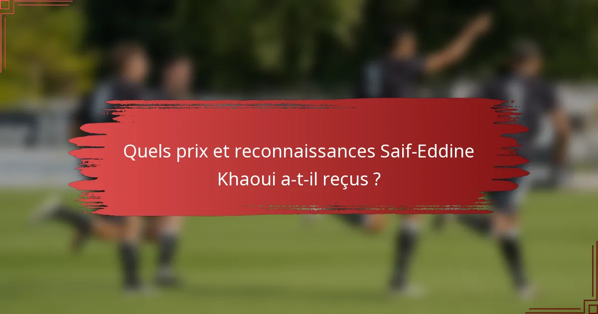 Quels prix et reconnaissances Saif-Eddine Khaoui a-t-il reçus ?